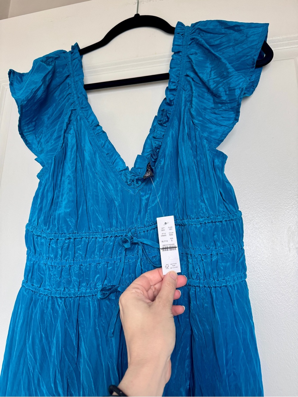NWT! J. CREW Palermo dress in viscose-blend crinkle Nordic Sea Blue Small CK800 - Picture 13 of 15